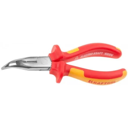Тонкогубцы &quot;ELECTRO-KRAFT&quot; изогнутые, Cr-Mo сталь, двухкомпонентная маслобензостойкая рукоятка, хромированное покрытие, 160мм, KRAFTOOL 2202-4-16 2202-4-16_z01 купить в Губкинске