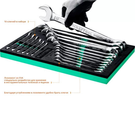 Наборы ключей комбинированных KRAFTOOL, Cr-V, DIN 3110, в EVA-ложементе 27079-H18E купить в Губкинске