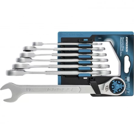 Набор ключей комбинированных трещоточных количество зубьев 100 СRV 7 шт 8-19 мм Gross 14859 купить в Губкинске