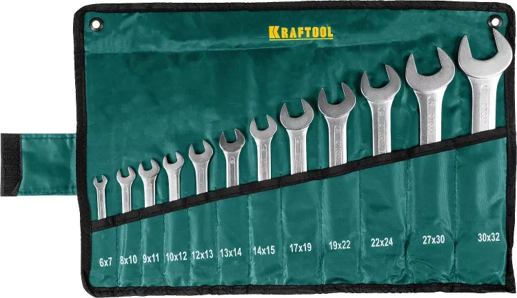 Набор рожковых гаечных ключей 12 шт, 6 - 32 мм, KRAFTOOL 27033-H12 купить в Губкинске
