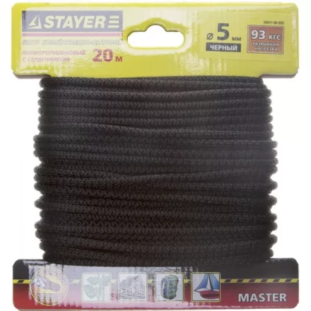 Шнур STAYER &quot;MASTER&quot; хозяйственно-бытовой, полипропиленовый, вязанный, с сердечником, черный, d 5, 20м 50411-05-020 купить в Губкинске