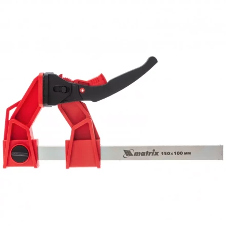 Струбцина реечная быстрозажимная усиленная пластиковый корпус рычажно-храповой механизм 150 х 100 х 306 мм штанга 5 х 22 мм Matrix 20725 купить в Губкинске