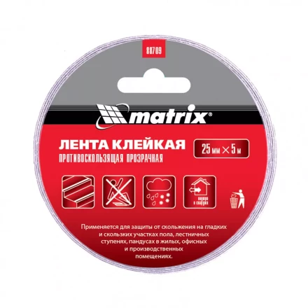 Лента клейкая противоскользящая прозрачная 25 мм x 5 м Matrix 88709 купить в Губкинске