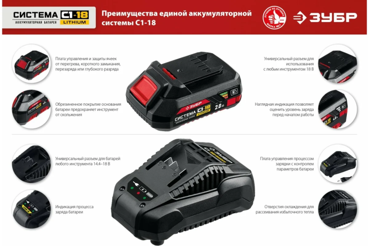 Аккумуляторная батарея Li-Ion, 18 В, 4 Ач, тип С1 АКБ-С1-18-4 купить в Губкинске