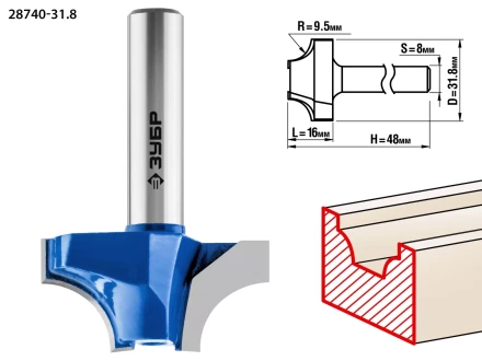 ЗУБР 31.8 x 16 мм, радиус 9.5 мм, фреза пазовая фасонная №1, Профессионал (28740-31.8) купить в Губкинске