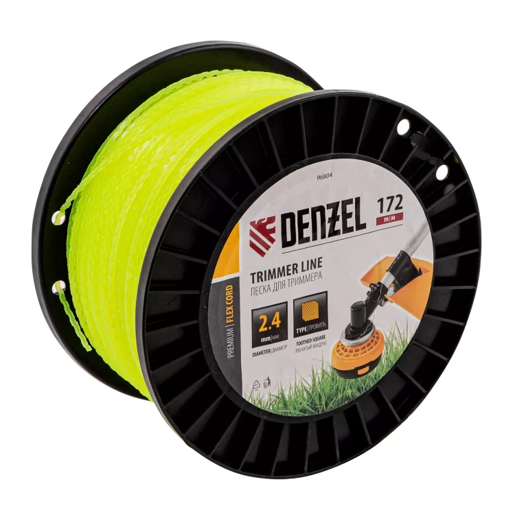 Леска для триммера зубчатый квадрат, 2,4мм х 172м, на DIN катушке FLEX CORD// Denzel 96804 купить в Губкинске