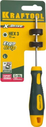 Отвертка KRAFTOOL, Cr-Mo-V сталь, двухкомпонентная противоскользящая рукоятка, HEX, №3x75мм 250075-3-075 купить в Губкинске