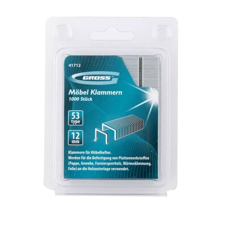 Скобы 12 мм для мебельного степлера усиленные тип 53 1000 шт GROSS 41712 купить в Губкинске