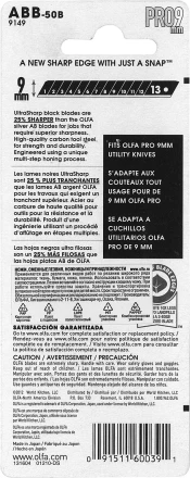 Лезвия OLFA сегментированные BLACK MAX, 9х80х0,38мм, 13 сегментов, 50шт OL-ABB-50B купить в Губкинске