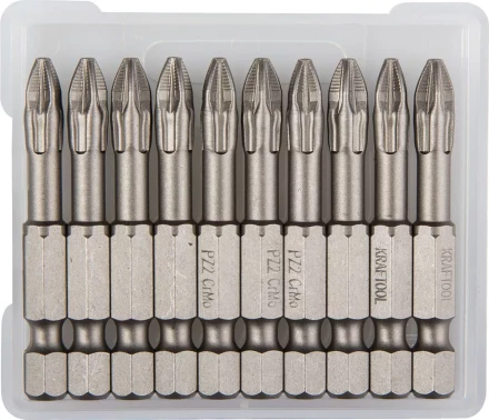 Биты &quot;ЕХPERT&quot; торсионные кованые, обточенные, KRAFTOOL 26123-2-50-10, Cr-Mo сталь, тип хвостовика E 1/4&quot;, PZ2, 50мм, 10шт 26123-2-50-10 купить в Губкинске