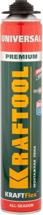 Пена &quot;PREMIUM&quot; профессиональная, монтажная, пистолетная, всесезонная, 750мл, KRAFTOOL 41182_z01 купить в Губкинске