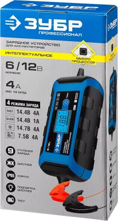 Зарядные устройства 4 А серия ПРОФЕССИОНАЛЗарядное устройство ЗУБР Профессионал 6/12 В, 4А, IP65, ЗУ-120 59300 купить в Губкинске