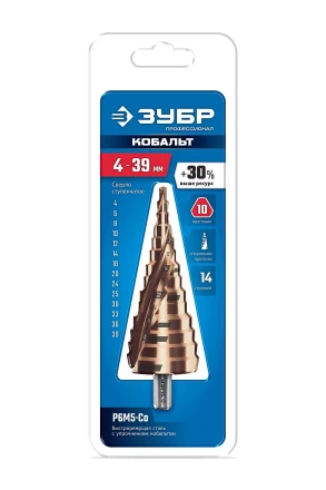ЗУБР КОБАЛЬТ 4-39мм, 14 ступеней, винтовая проточка, сверло ступенчатое, серия Профессионал(29674-4-39-14) купить в Губкинске