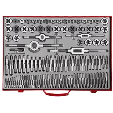 Набор ЗУБР &quot;ЭКСПЕРТ&quot; с метал.реж. инстр.,метчики однопроход. для глух. и сквоз. отв.,плашки,оснаст.-в мет. бокс 110пред. 28119-H110 купить в Губкинске