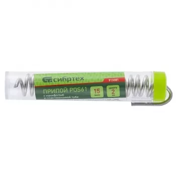 Припой с канифолью D 2 мм 15 г POS61 в пластмассовой тубе Сибртех 913381 купить в Губкинске