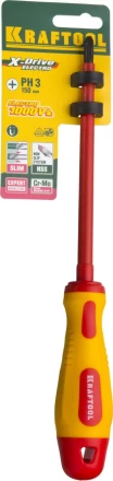 Отвертка KRAFTOOL, высоковольтная, Cr-Mo-V стержень, двухкомпонент. маслобензостойкая рукоятка, PH №3, 150мм 250084-3-150 купить в Губкинске