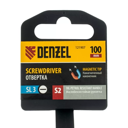 Отвертка, SL3х100 мм, S2, 3к рукоятка Denzel 121907 купить в Губкинске