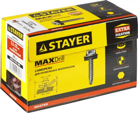 Саморезы СКМ кровельные, RAL 3003 рубиново-красный, 25 x 5.5 мм, 420 шт, для металлических конструкций, STAYER 30305-55-025-3003 купить в Губкинске