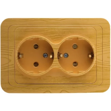 Розетка СВЕТОЗАР &quot;ГАММА&quot; с заземлением, двойная, цвет ольха, 16А/~250В SV-54107-A купить в Губкинске