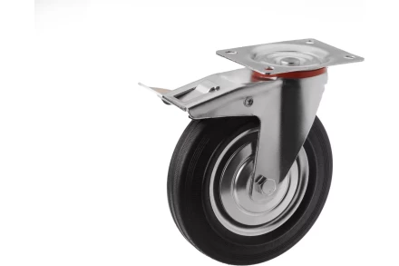 Аппаратное поворотное колесо с тормозом HITCH 200*44 резина черная SCb80 (SZ084869) купить в Губкинске