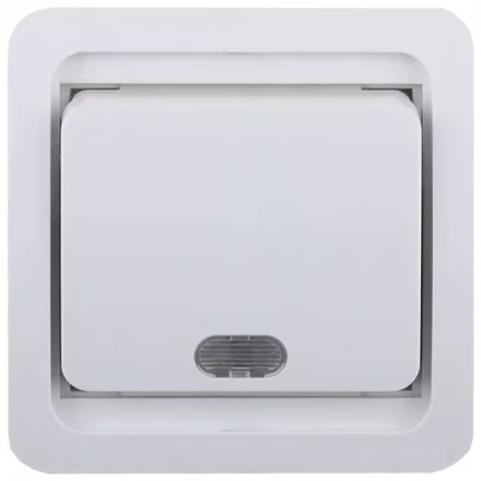 Выключатель СВЕТОЗАР &quot;ГАММА&quot; одноклавишный, с подсветкой, цвет белый, 10А/~250В SV-54131-W купить в Губкинске