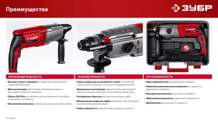 ЗУБР 30 мм, 950 Вт, перфоратор SDS Plus, мет. корпус (П-30-950 М) купить в Губкинске