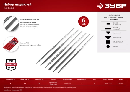 ЗУБР 6 шт, 140 мм, набор надфилей в чехле (1605-H6) купить в Губкинске
