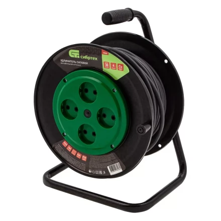Удлинитель силовой 30 м, 16А, тип УХ10, ПВС, усиленный, на кабельной катушке, 4 розетки без заземления Сибртех 95868 купить в Губкинске