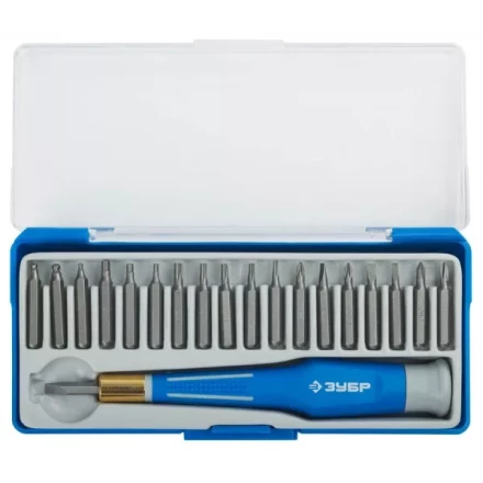 Набор ЗУБР Отвертка &quot;ЭКСПЕРТ&quot; для точных работ, CR-V, двухкомпонентная рукоятка,сменные биты, 20предметов 25622-H20 купить в Губкинске