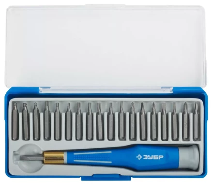 Набор ЗУБР Отвертка &quot;ЭКСПЕРТ&quot; для точных работ, CR-V, двухкомпонентная рукоятка,сменные биты, 20предметов 25622-H20 купить в Губкинске
