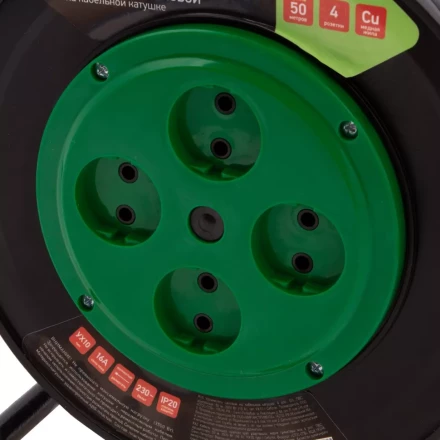 Удлинитель силовой 50 м, 16А, тип УХ10, ПВС, усиленный, на кабельной катушке, 4 розетки без заземления Сибртех 95870 купить в Губкинске