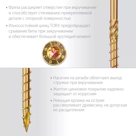 ЗУБР КС-П, 140 х 6.0 мм, TX30, потайная головка, желтый цинк, 100 шт, конструкционный саморез, Профессионал (30041-60-140) купить в Губкинске