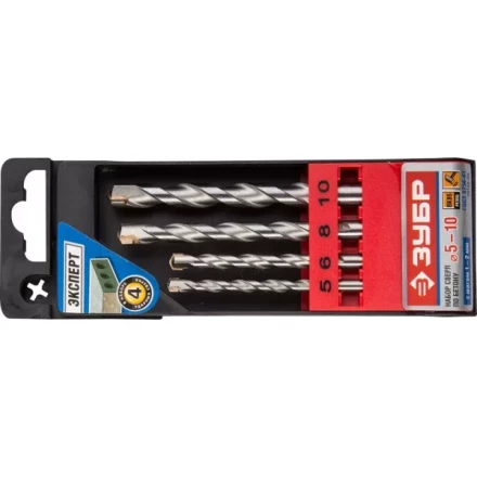 Набор ЗУБР Сверла по бетону ударные, 5-6-8-10 мм, пластиковый бокс, 4 шт 29140-H4 купить в Губкинске