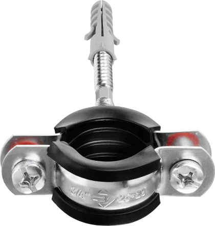 Хомут трубный с гайкой, оцинкованный, в комплекте с сантехнической шпилькой и дюбелем, 3/4&quot;, 1шт, ЗУБР Мастер 37866-25-29 37866-25-29 купить в Губкинске