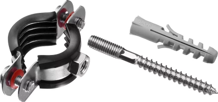 Хомут трубный с гайкой, оцинкованный, в комплекте с сантехнической шпилькой и дюбелем, 3/4&quot;, 1шт, ЗУБР Мастер 37866-25-29 37866-25-29 купить в Губкинске