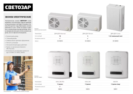 Звонок СВЕТОЗАР &quot;ИВОЛГА&quot; электрический, трель птиц, 220В 58051 купить в Губкинске