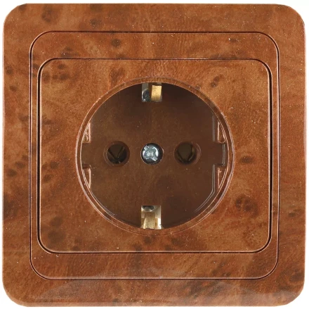 Розетка СВЕТОЗАР &quot;ГАММА&quot; с заземлением, одинарная, цвет орех,16А/~250В SV-54105-N купить в Губкинске
