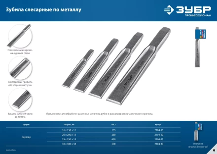 ЗУБР Двутавр, 16 х 150 мм, усиленное двутавровое слесарное зубило по металлу, Профессионал (2104-16) купить в Губкинске