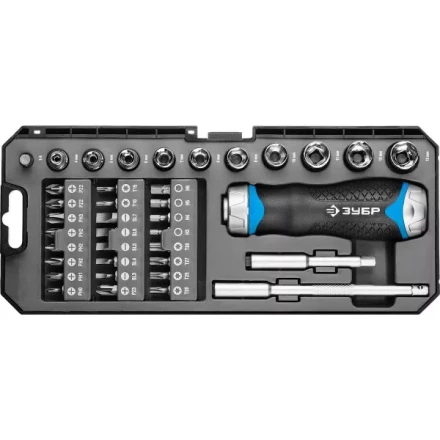 Набор ЗУБР &quot;ПРОФЕССИОНАЛ&quot;: Отвертка реверсив с двухкомп рукоят, насадки, CrMo, рукоят с отсеком для хранения бит, 38 предметов 25352-H38 купить в Губкинске