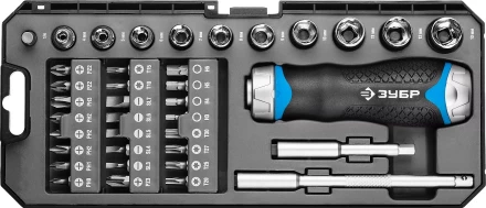 Набор ЗУБР &quot;ПРОФЕССИОНАЛ&quot;: Отвертка реверсив с двухкомп рукоят, насадки, CrMo, рукоят с отсеком для хранения бит, 38 предметов 25352-H38 купить в Губкинске