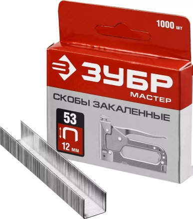 Скобы тип 53, 12 мм, закаленные, ЗУБР &quot;МАСТЕР&quot; 31625-12, 1000 шт 31625-12 купить в Губкинске