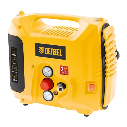 Компрессор воздушный DL1300, 10 бар, 1,3 кВт 180 л/мин 5 л, с набором аксессуаров// Denzel 58011 купить в Губкинске