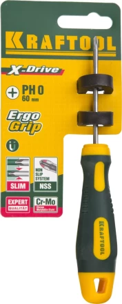 Отвертка KRAFTOOL, Cr-Mo-V сталь, двухкомпонентная противоскользящая рукоятка, PH, №0x60мм 250072-0-060 купить в Губкинске