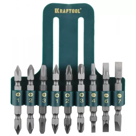 Набор KRAFTOOL Биты двухсторонние, в пласт. держателе, Cr-V, 9 предметов 26060-H10 купить в Губкинске
