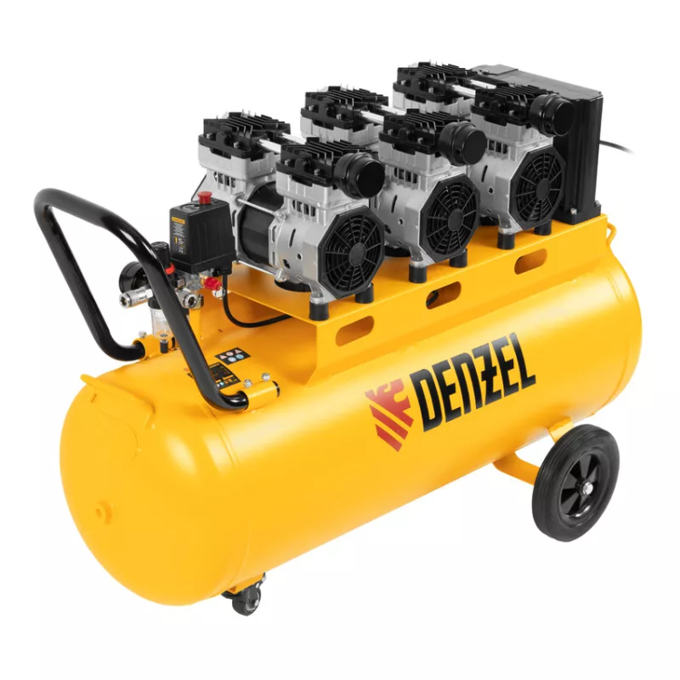 Компрессор безмасляный, малошумный  DLS 2250/100, 2250 Вт, 3x750, 100 л, 410 л/мин блок управления/ Denzel 58029 купить в Губкинске