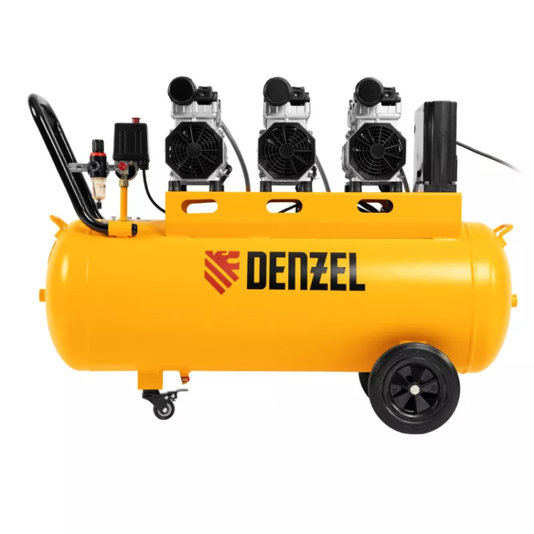 Компрессор безмасляный, малошумный  DLS 2250/100, 2250 Вт, 3x750, 100 л, 410 л/мин блок управления/ Denzel 58029 купить в Губкинске