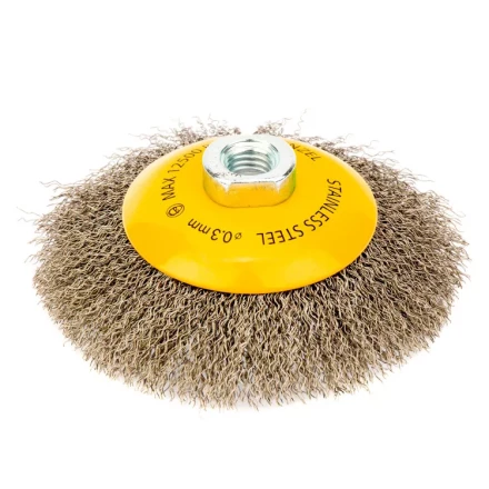 Щетка для УШМ 125 мм Тарелка витая нержавеющая проволока 0.3 мм М14 Denzel 746163 купить в Губкинске