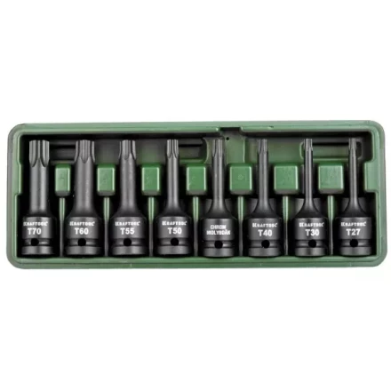 Торцовые головки KRAFTOOL &quot;INDUSTRIE QUALITAT&quot; ударные в наборе, (1/2&quot;), Cr-Mo, фосфат., TORX, T27-T70, 8 шт. 27952-H8 купить в Губкинске