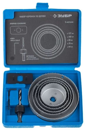 Набор ЗУБР &quot;ЭКСПЕРТ&quot; Коронки по дереву 64-127мм, державка с опорным основанием, ключ имбусовый 2,5мм, 7 предметов 29553-H7_z01 купить в Губкинске