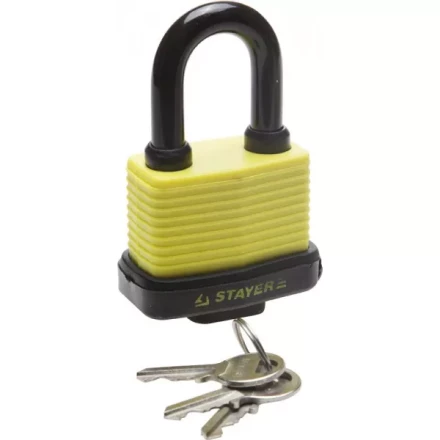 Замок STAYER "MASTER" навесной, всепогодный, пластиковая защита корпуса, с закаленной дужкой,на карточке, 60мм 37140-50 купить в Губкинске